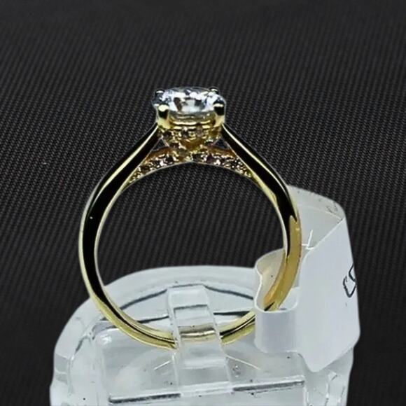 Cathedral Ring 1 Ct Round Moissanite Classic 4 Claws 18k Gold/Sterling Silver 9 - Picture 2 of 10